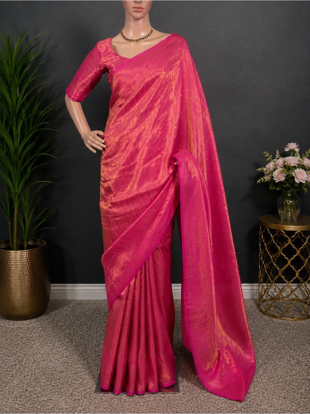 Brand new,pink Kubera soft silk saree with stitched blouse
